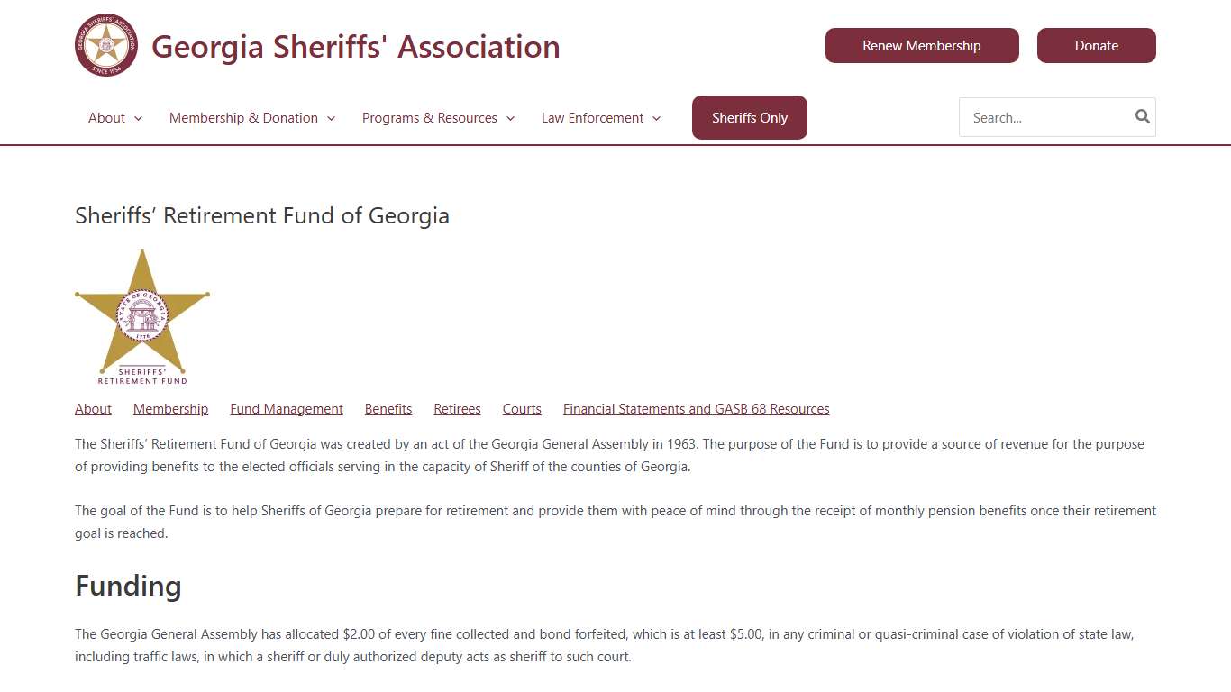 Sheriffs' Retirement Fund of Georgia - Georgia Sheriffs' Association
